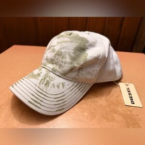 Diesel White Cotton Baseball Cap with Olive Trim(brand new)
